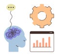 Brainstorming Concept with Gear, Graph, and Communication Bubble for Problem-Solving and Creativity Royalty Free Stock Photo