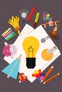 Brainstorming concept with a light bulb and school supplies AI generated