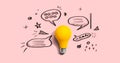 Brainstorming concept with a light bulb and speech bubbles Royalty Free Stock Photo
