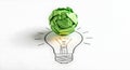 Brainstorming creative solutions with crumpled paper over bright lightbulb sketch on clean white background Royalty Free Stock Photo