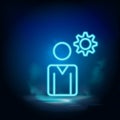 Brainstorming, gear neon vector icon. Blue neon, Business neon vector icon