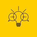 Brainstorming icon. Light bulb and two comment bubbles