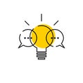 Brainstorming icon. Light bulb and two comment bubbles