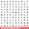 100 brainstorming icons set, outline style