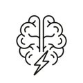 Brainstorming, Intellectual Process Symbol. Brainstorm Line Icon. Human Brain with Lightning Linear Pictogram. Think