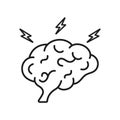 Brainstorming, Intellectual Process Symbol. Brainstorm Line Icon. Human Brain with Lightning Linear Pictogram. Think