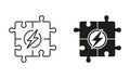 Brainstorming, Jigsaw Combination, Find Solution Line and Silhouette Icon Set. Teamwork Strategy Outline Sign. Editable