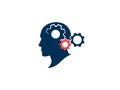 Brainstorming process concept. Thinking process and brain activity. Silhouette human head with gears. Strategic thinking and