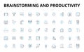 Brainstorming and productivity linear icons set. Innovation, Creativity, Collaboration, Ideas, Efficiency, Focus