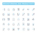 Brainstorming and productivity linear icons set. Innovation, Creativity, Collaboration, Ideas, Efficiency, Focus