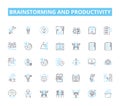 Brainstorming and productivity linear icons set. Innovation, Creativity, Collaboration, Ideas, Efficiency, Focus