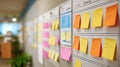 Sticky notes brainstorming ideas planning board project management workflow collaboration teamwork organization . Royalty Free Stock Photo