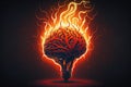 Brainstorming solo for Introverts. How to Brainstorm When Working Alone. Creative Ideas. Burning bright red flame human brains in