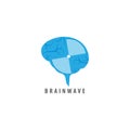 Brainwave logo design template. Blue brain with a wave signal spin illustration logo concept. Isolated on white background.