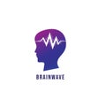 Brainwave logo design template. Silhouette of people head with pulse signal wave design concept. Magenta violet purple gradation