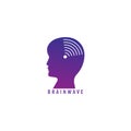 Brainwave logo design template. The silhouette of a person`s head with a signal beam logo concept. Violet purple gradation color.