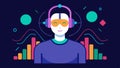 Brainwave Visualization An illustration showing a biohacker with a headset surrounded by glowing waveforms and colorful Royalty Free Stock Photo