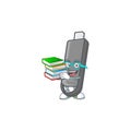 A brainy clever cartoon character of flashdisk studying with some books