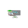 A brainy clever cartoon character of gaming VGA card studying with some books