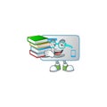 A brainy clever cartoon character of NFC card studying with some books