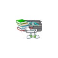A brainy clever cartoon character of printer studying with some books