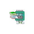 A brainy clever cartoon character of RAM studying with some books