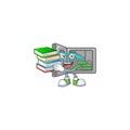A brainy clever cartoon character of security box open studying with some books