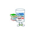 A brainy clever cartoon character of USA stripes glass studying with some books