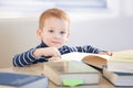 Brainy little boy learning at home