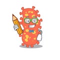 A brainy student bacteroides cartoon character with pencil and glasses
