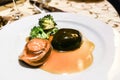 Braised abalone with mushroom and broccoli in superior sauce