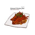 Braised chicken feet , chinese food hand draw sketch vector