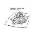 Braised chicken feet , chinese food hand draw sketch vector