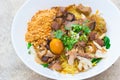 Braised chicken wings with bitter gourd noodle is a noodle street food Thai style. It is added with ground peanut, Shiitake , Royalty Free Stock Photo