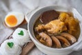 Braised Fish Maw in Red Gravy soup with chicken, bamboo shoot and Shiitake mushrooms