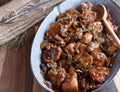 Braised meat in a brown mushroom sauce Royalty Free Stock Photo