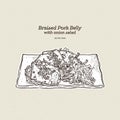 Braised pork belly, hand draw sketch vector