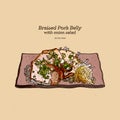 Braised pork belly, hand draw sketch vector