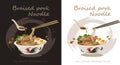 Braised pork noodle Flat vector illustration of Thai Noodle two-tone background.