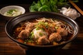 Braised pork noodles and pork balls soup Thai comfort food