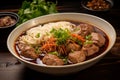 Braised pork noodles and pork balls soup Thai comfort food