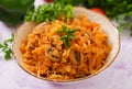 Braised stewed cabbage with mushrooms Royalty Free Stock Photo