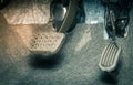 Brake and Accelerator Pedal of Car in Zoom View in Vintage Tone Royalty Free Stock Photo