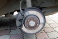 Brake disc and brake calipers of vehicle. Car brake pad. Car service. Automobile braking system