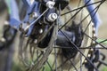 brake disc of the rear wheel of a road bike close-up