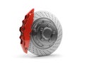 Brake Disc and Red Calliper from a Racing Car Royalty Free Stock Photo