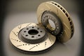 brake discs with mounts and brake pad for replacement in wheels Royalty Free Stock Photo