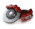 Brake Discs with Red Callipers from a Racing Car Royalty Free Stock Photo