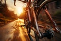 Brake engagement, focused closeup highlights cyclists hand on braking lever