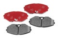 Brake pads. Car brake pads on a white background. Set pad for red brake. Spare parts for cars Royalty Free Stock Photo